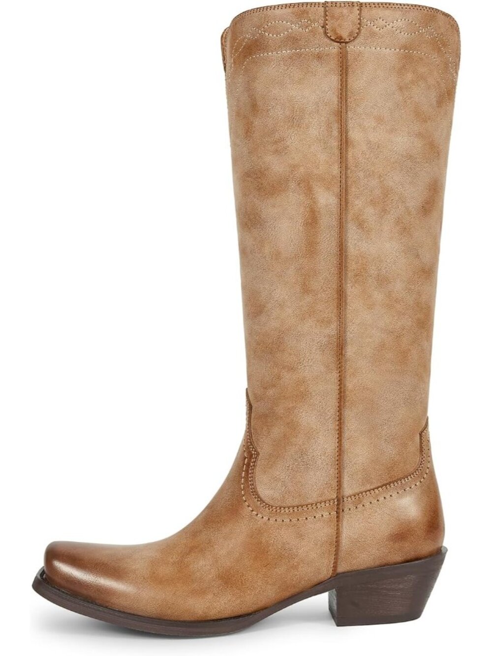 Women C-banana Brown Pull On Leather Knee High Cowgirl Retro Chunky Heel - Picture 4 of 6